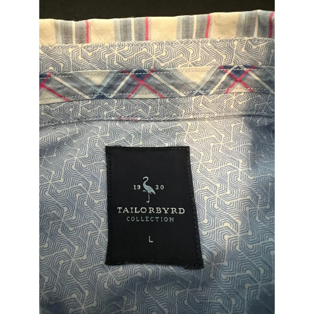 TailorByrd Collection Mens Large Blue Pink Plaid Button Down Flamingo Shirt